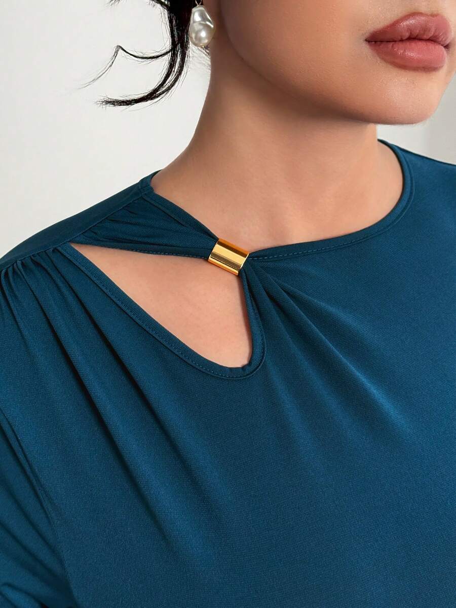 SHEIN Modelyn فستان أزرق أنيق بتصميم مفرغ وأكمام واسعة