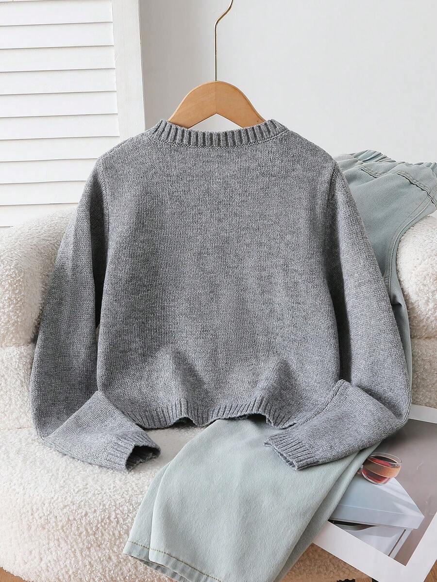 SHEIN Explorewe كارديجان مصنوع يدويًا للبنات بأكمام طويلة وفيونكة أنيقة