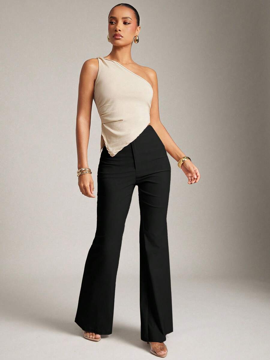 SHEIN Hauture بنطال رسمي أسود بخصر مرتفع وقصة واسعة من الأسفل