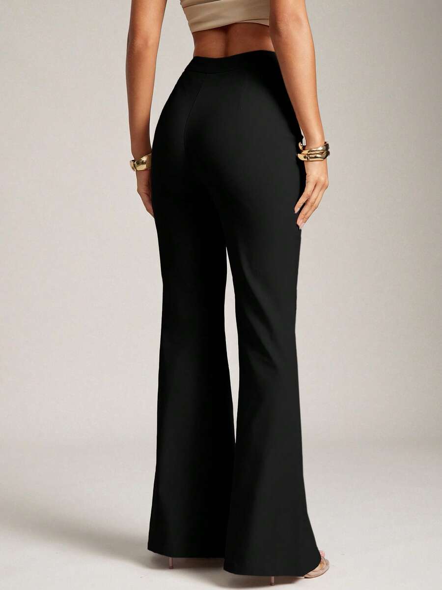 SHEIN Hauture بنطال رسمي أسود بخصر مرتفع وقصة واسعة من الأسفل