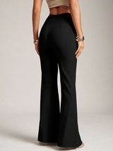 SHEIN Hauture بنطلون نسائي واسع الساق بلون أسود
