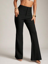 SHEIN Hauture بنطلون نسائي واسع الساق بلون أسود