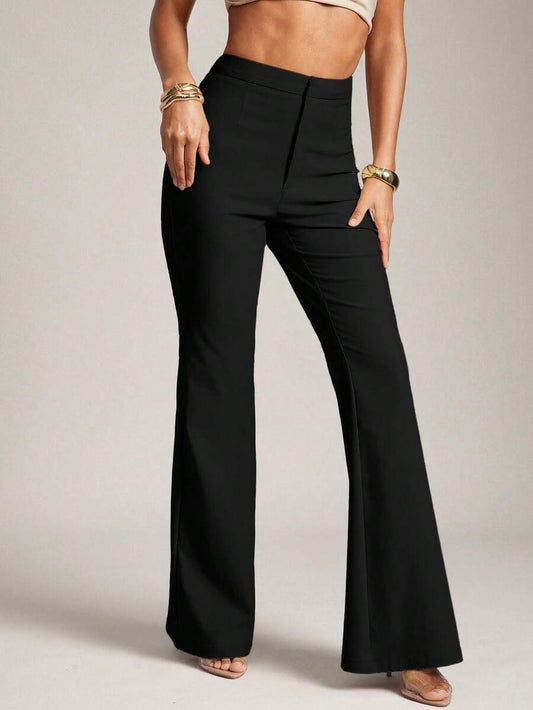 SHEIN Hauture بنطال رسمي أسود بخصر مرتفع وقصة واسعة من الأسفل