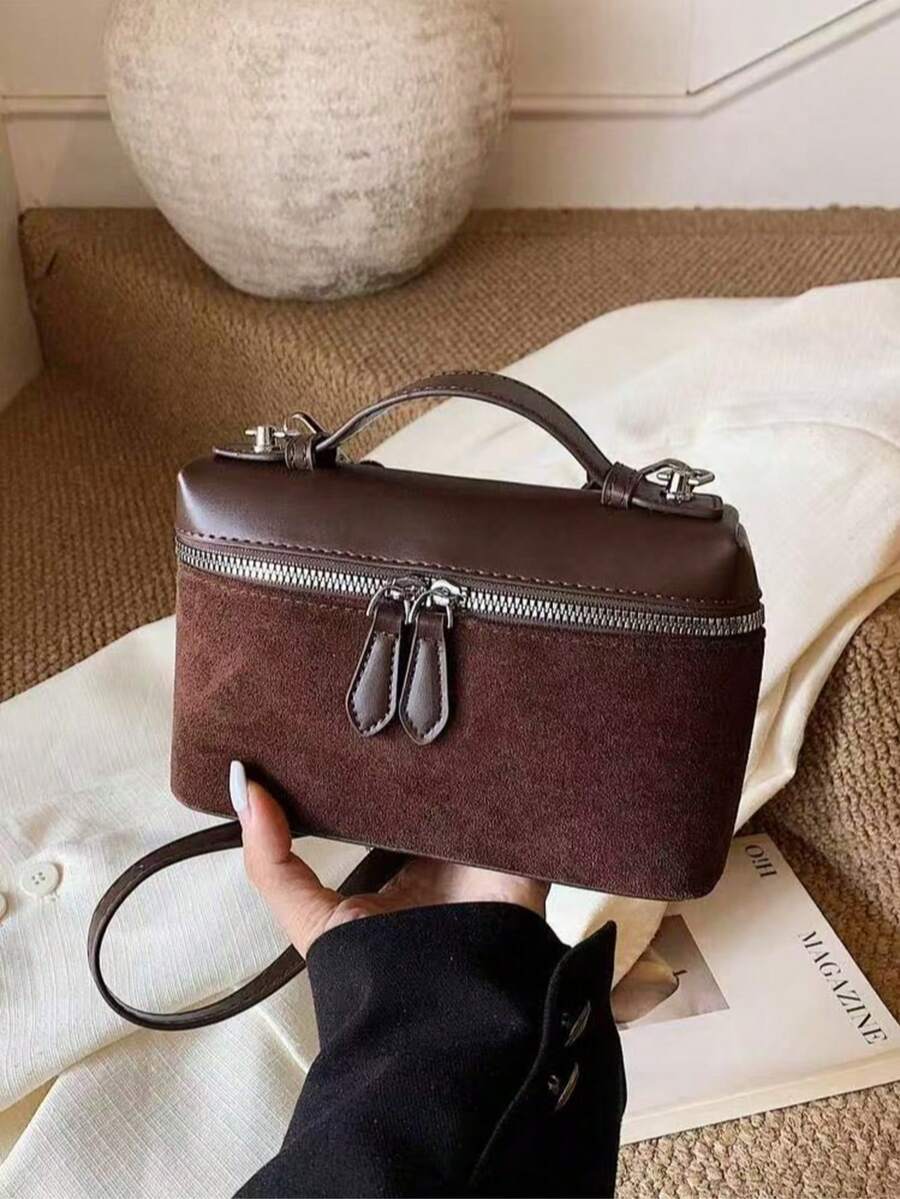 SHEIN حقيبة يد صغيرة بتصميم رقعي بلون بني داكن