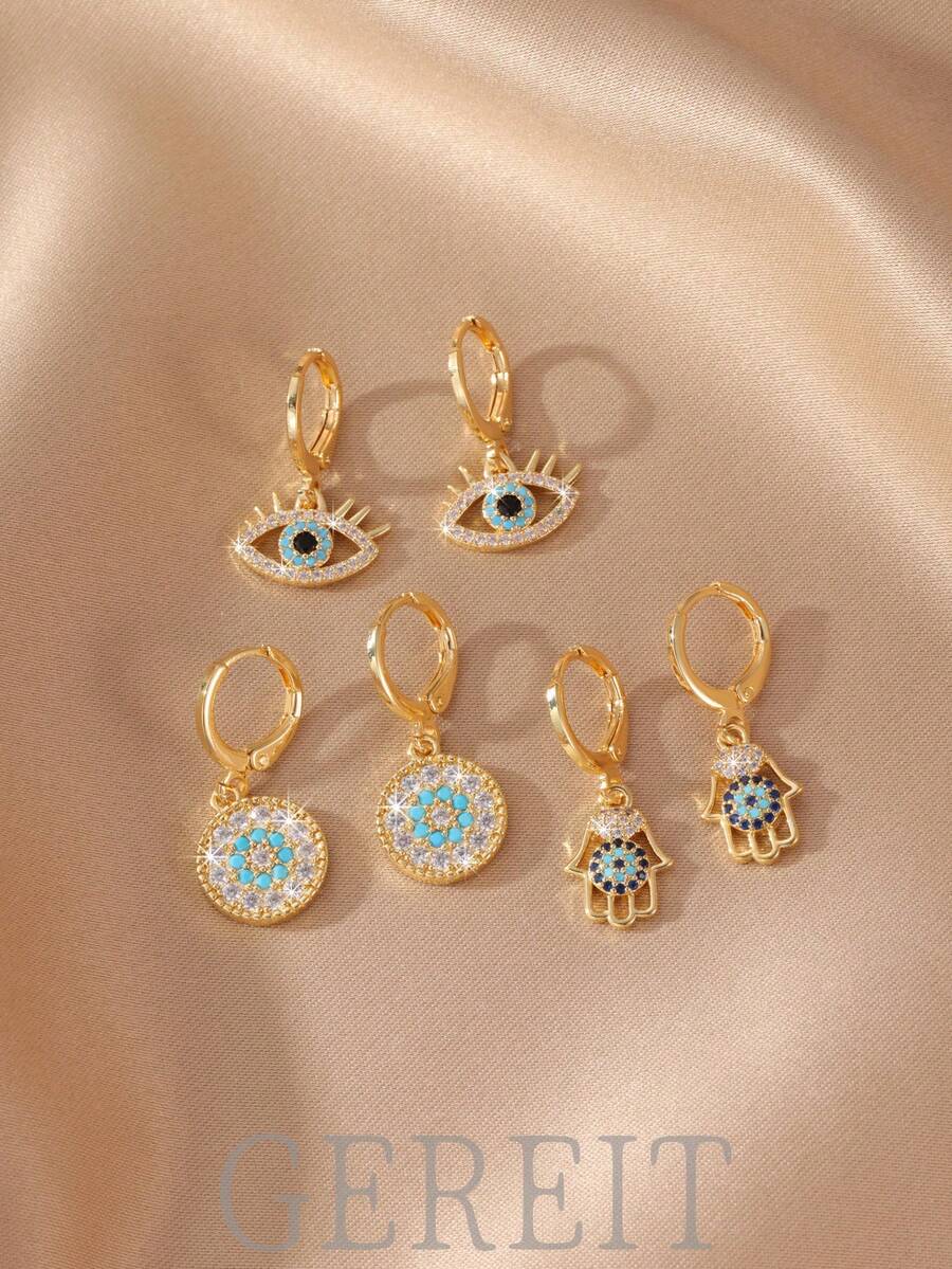 SHEIN GEREIT زوج أقراط مطلية نحاس ذهب عيار 14 قيراط