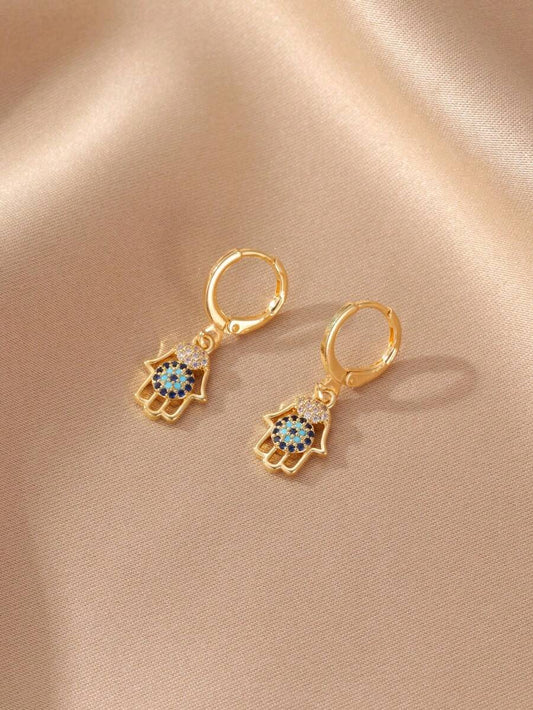 SHEIN GEREIT زوج أقراط مطلية نحاس ذهب عيار 14 قيراط