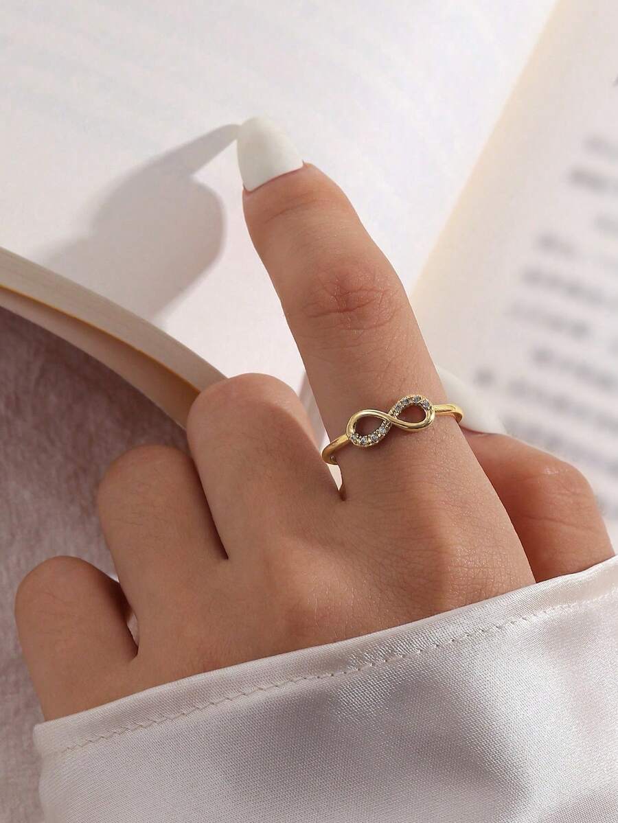 SHEIN طقم 5 خواتم نحاسية بتصميم ورقي رقيق مزينة زركونيا