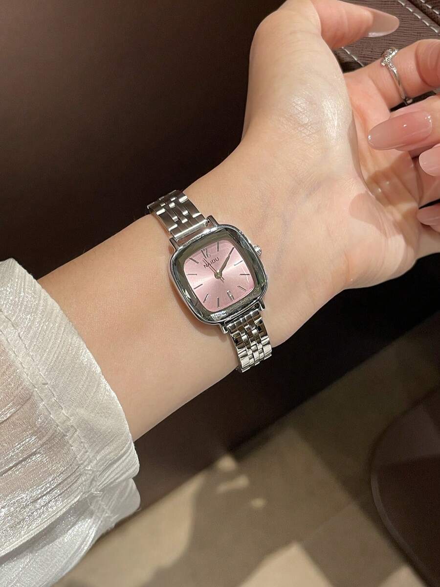 SHEIN ساعة نسائية ستانلس ستيل صغيرة كوارتز فاخرة