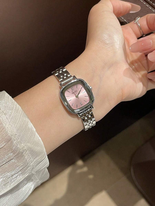 SHEIN ساعة نسائية ستانلس ستيل صغيرة كوارتز فاخرة