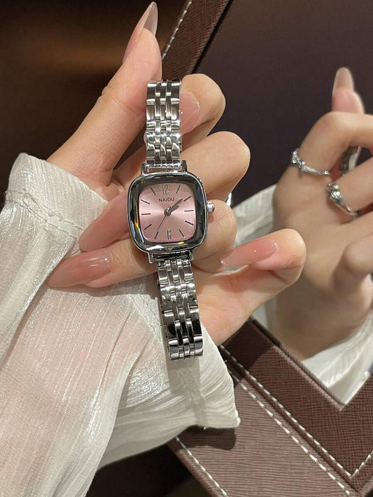 SHEIN ساعة نسائية ستانلس ستيل صغيرة كوارتز فاخرة