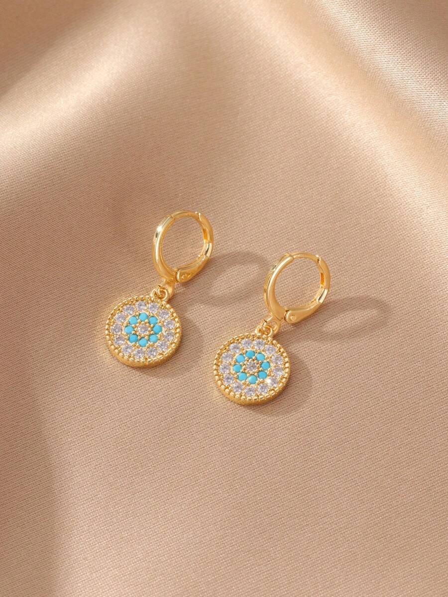 SHEIN GEREIT زوج أقراط مطلية نحاس ذهب عيار 14 قيراط