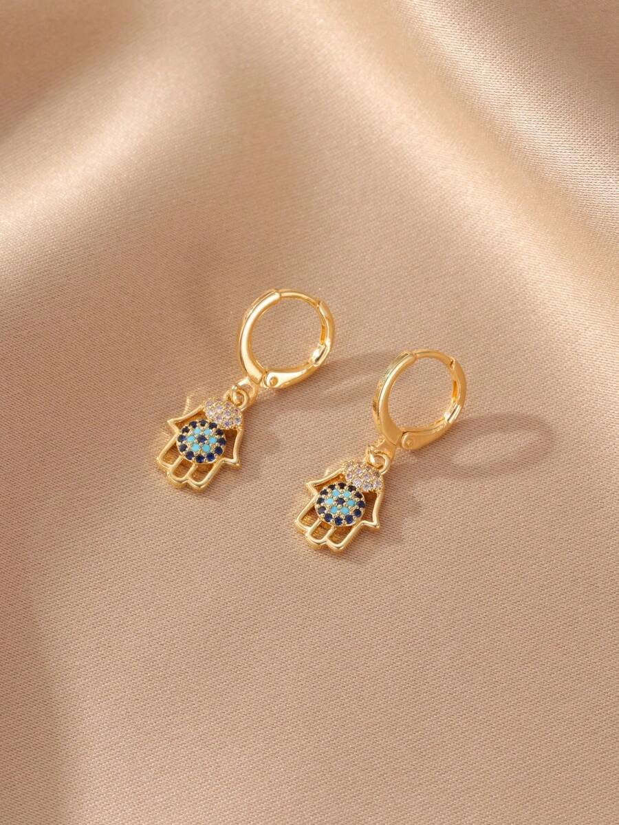 SHEIN GEREIT زوج أقراط مطلية نحاس ذهب عيار 14 قيراط