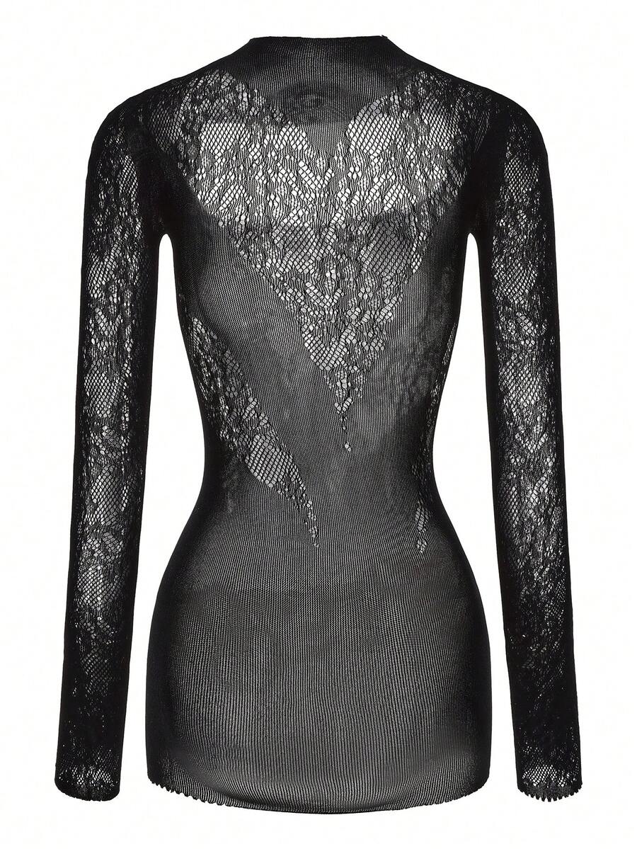 SHEIN ChaseTheNight فستان أسود ضيق بأكمام طويلة شبه شفاف