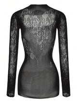 SHEIN ChaseTheNight فستان أسود ضيق بأكمام طويلة شبه شفاف