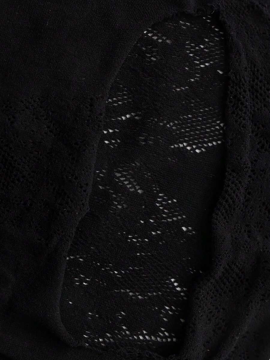 SHEIN ChaseTheNight فستان أسود ضيق بأكمام طويلة شبه شفاف