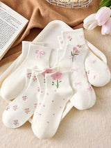 SHEIN طقم 5 أزواج جوارب بطراز لوليتا مزينة بنقاط وزهور