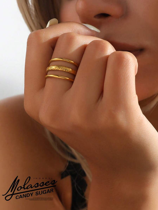 SHEIN خاتم مفتوح ستانلس ستيل بتصميم نمطي بسيط