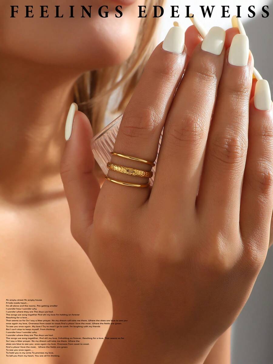 SHEIN خاتم مفتوح ستانلس ستيل بتصميم نمطي بسيط