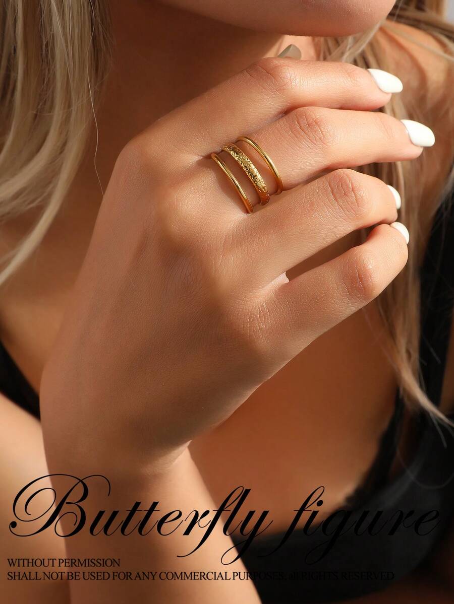 SHEIN خاتم مفتوح ستانلس ستيل بتصميم نمطي بسيط