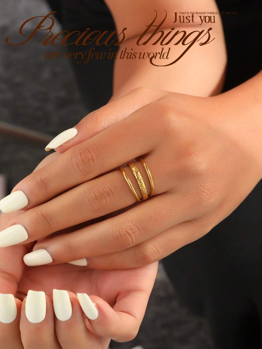 SHEIN خاتم مفتوح ستانلس ستيل بتصميم نمطي بسيط