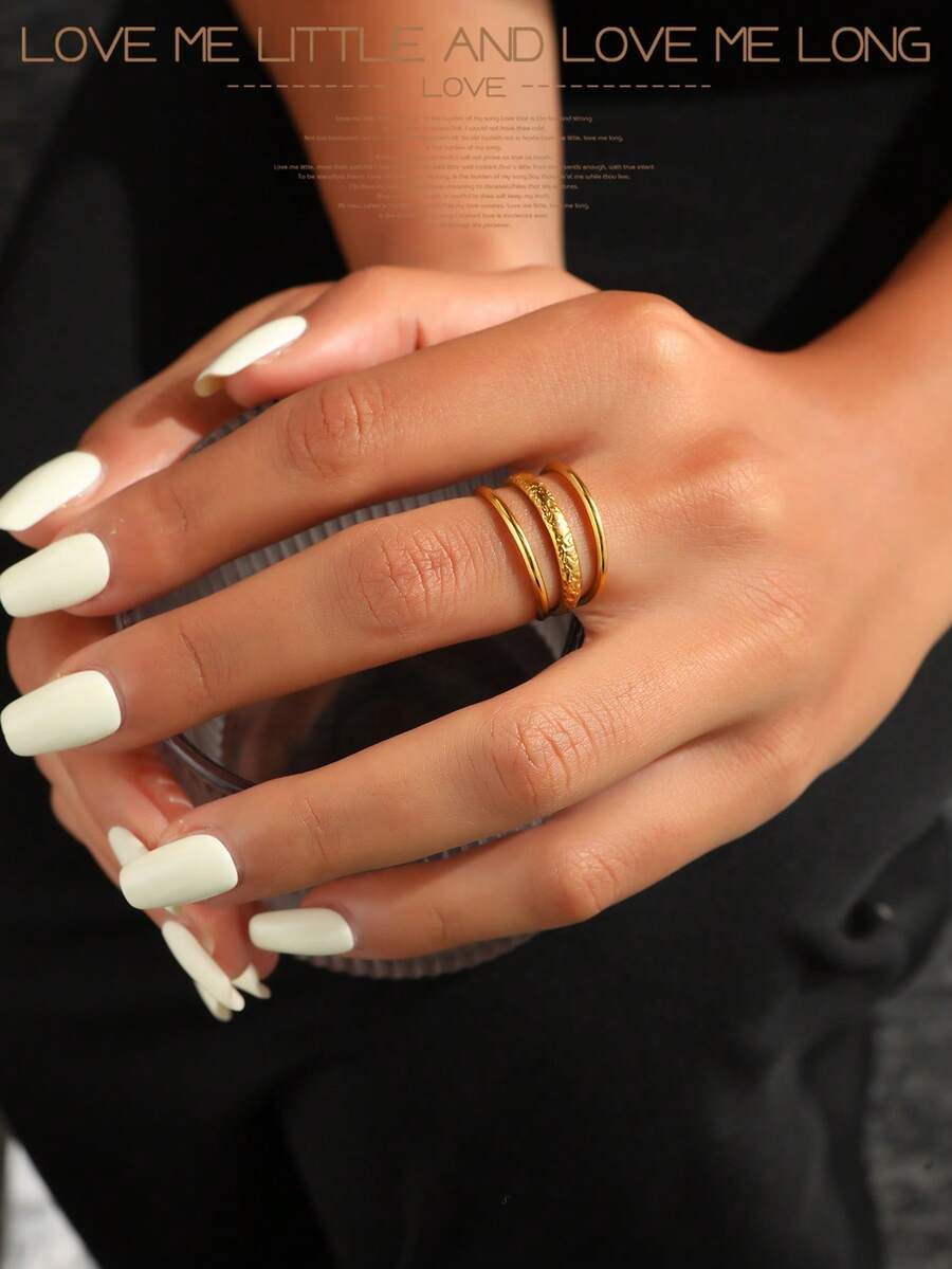 SHEIN خاتم مفتوح ستانلس ستيل بتصميم نمطي بسيط