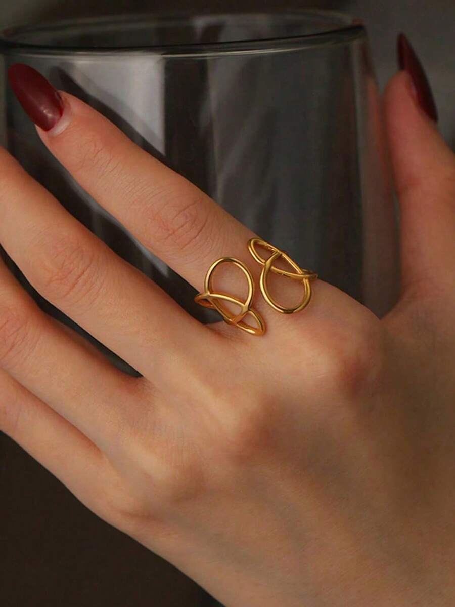 SHEIN خاتم مفتوح ستانلس ستيل بتصميم هندسي بسيط