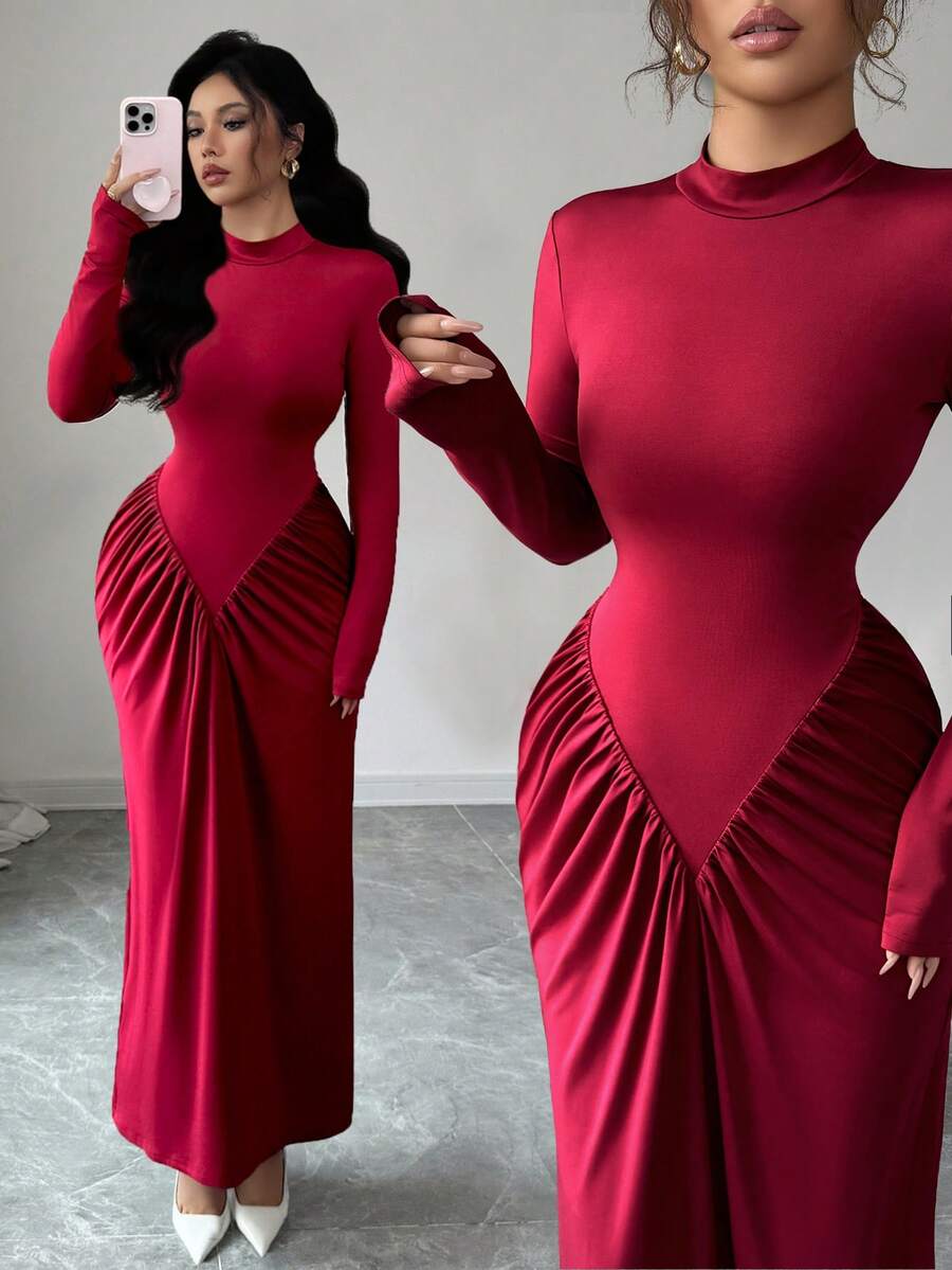 SHEIN Elenzya فستان كوكتيل ضيق بياقة عالية مطوية