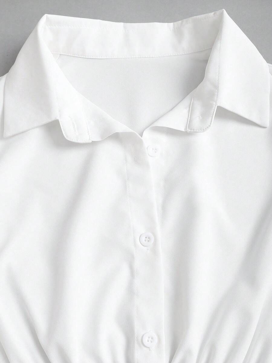SHEIN بودي سوت نسائي أبيض بستايل قميص أنيق مع خصر مزموم