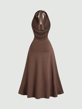 SHEIN Sweetra فستان طويل بظهر مكشوف وربطة عنق وسلسلة زخرفية