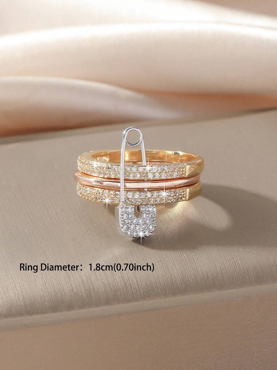SHEIN خاتم ثلاثي الألوان قابل للفصل مرصع زركونيا