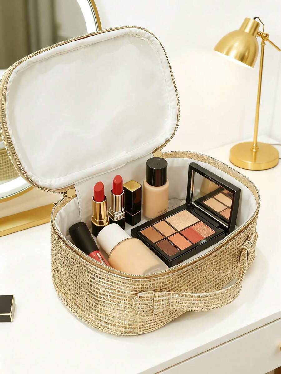 Dior حقيبة تخزين مكياج قماشية ذهبية بسحاب