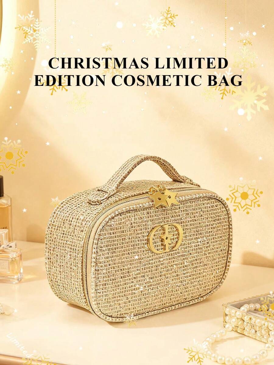 Dior حقيبة تخزين مكياج قماشية ذهبية بسحاب