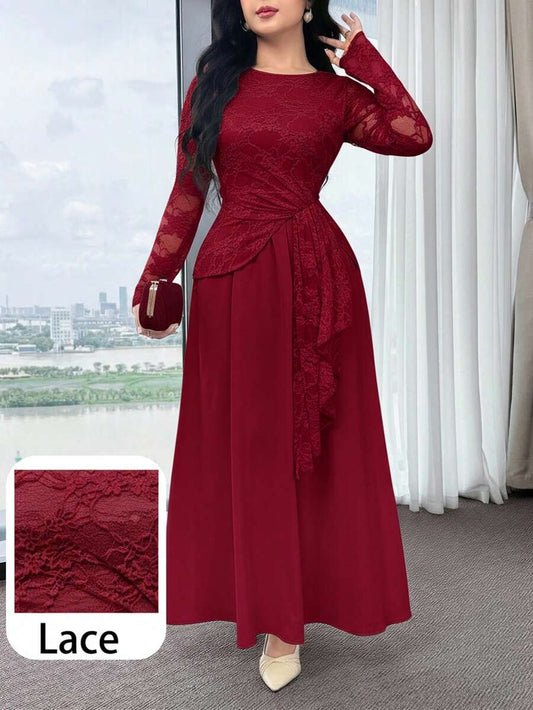 SHEIN فستان حفلات أنيق من الدانتيل بتصميم رقعي