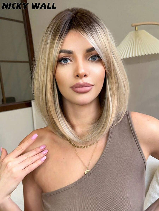 SHEIN باروكة شعر أشقر أبيض قصيرة 16 بوصة مقاومة للحرارة