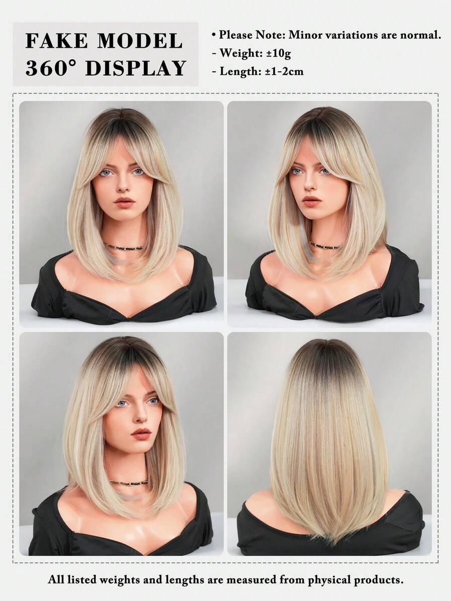 SHEIN باروكة شعر أشقر أبيض قصيرة 16 بوصة مقاومة للحرارة