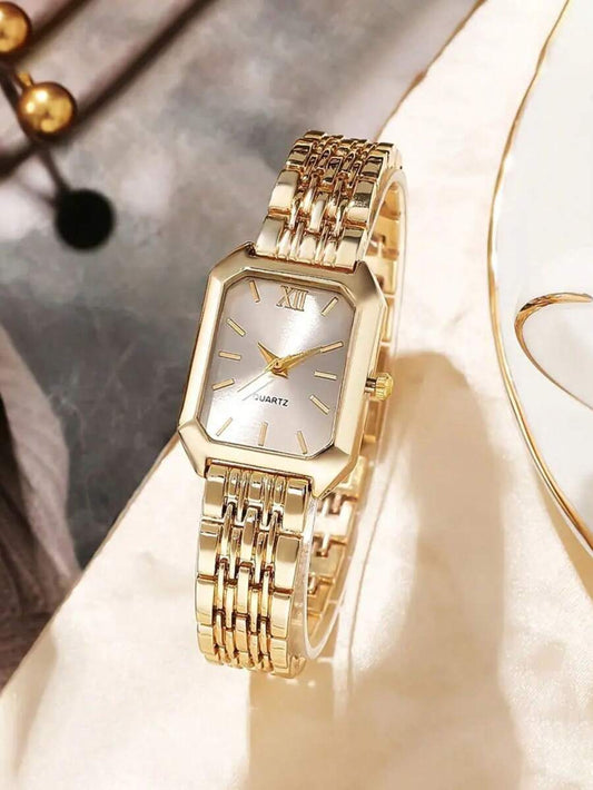 SHEIN ساعة نسائية كوارتز ستانلس ستيل بلون ذهبي