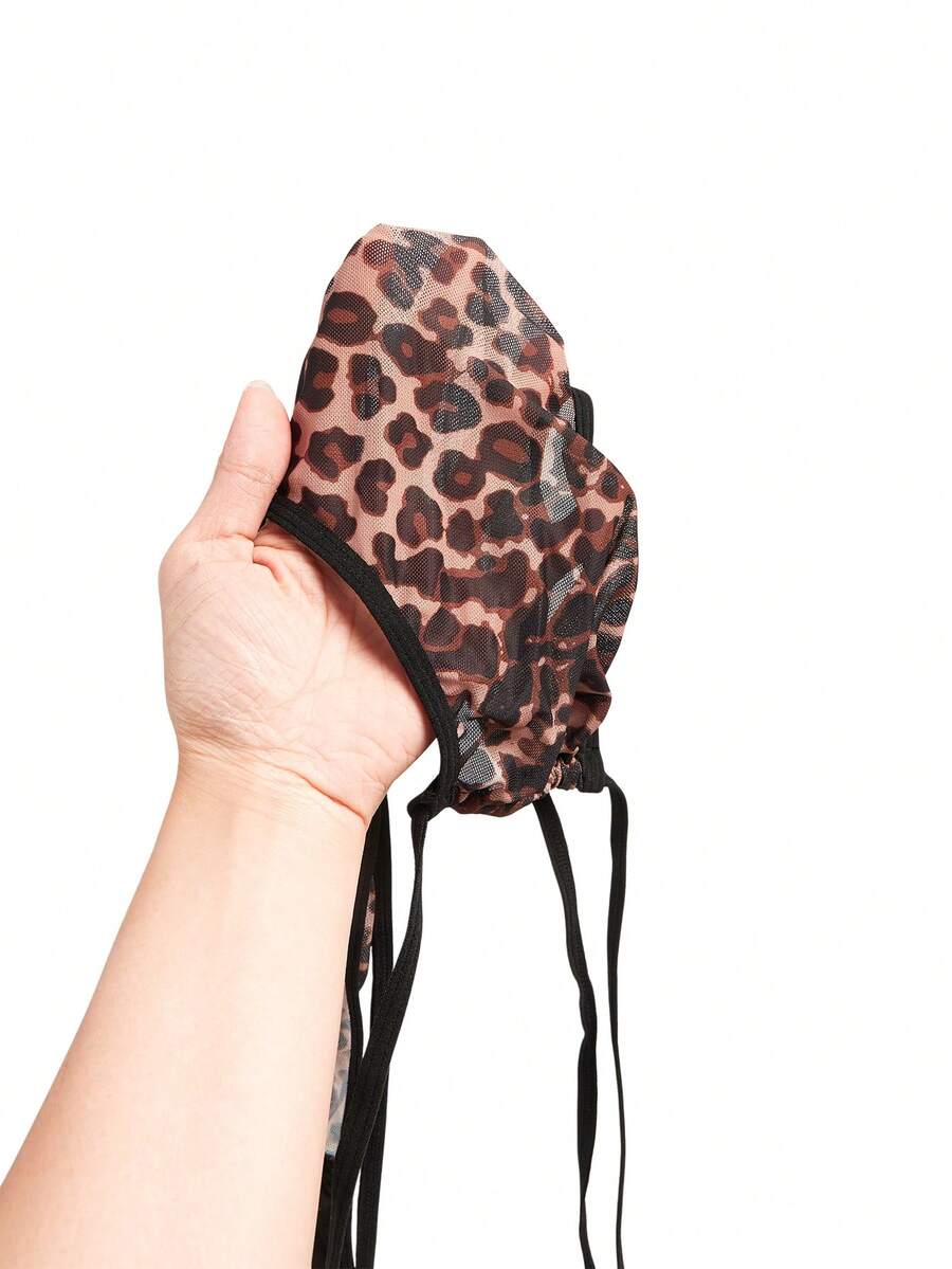SHEIN Fantasy Costume طقم جلدي نمري قطعتان مع أذنين وبابي دول