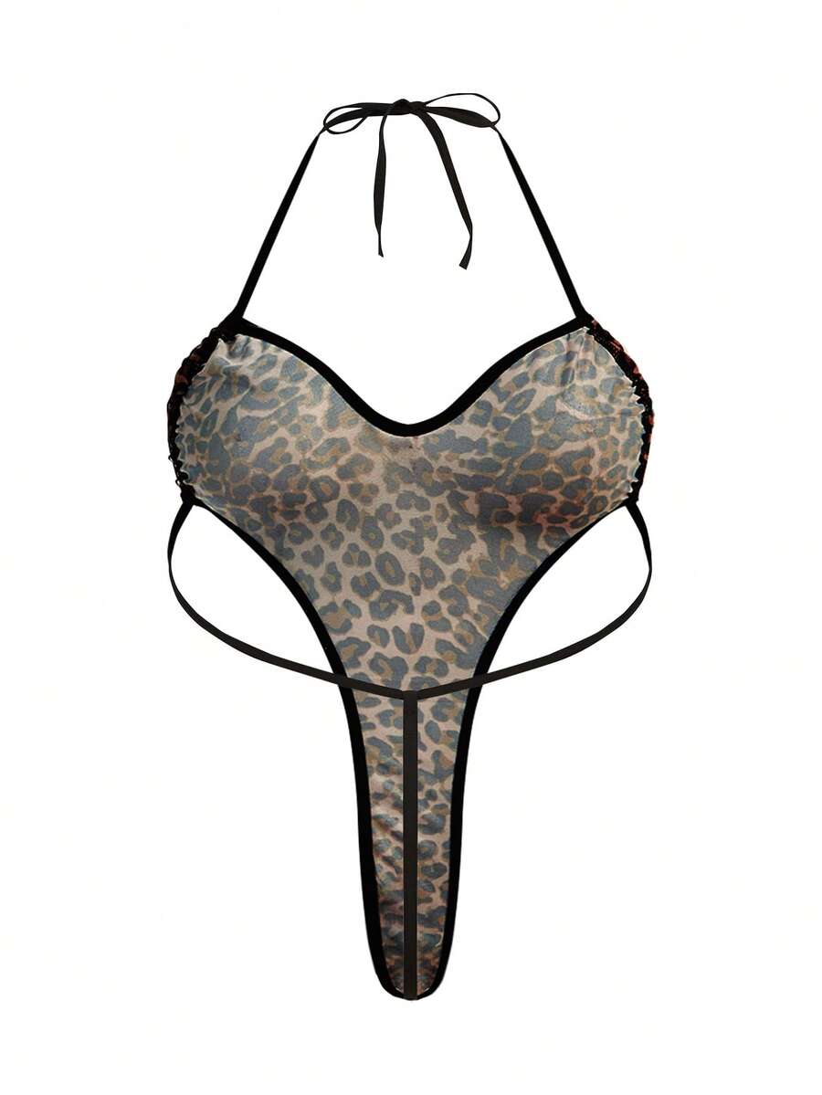SHEIN Fantasy Costume طقم جلدي نمري قطعتان مع أذنين وبابي دول