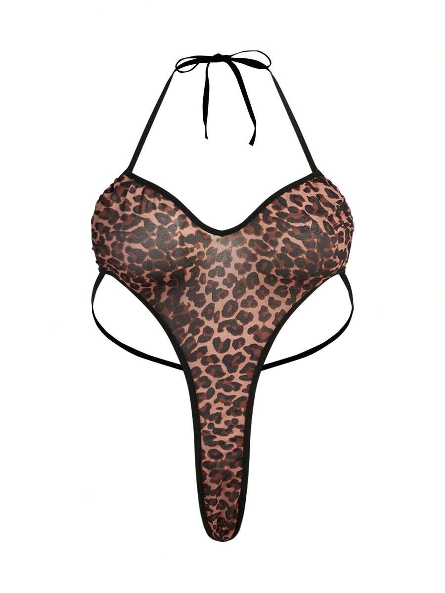 SHEIN Fantasy Costume طقم جلدي نمري قطعتان مع أذنين وبابي دول