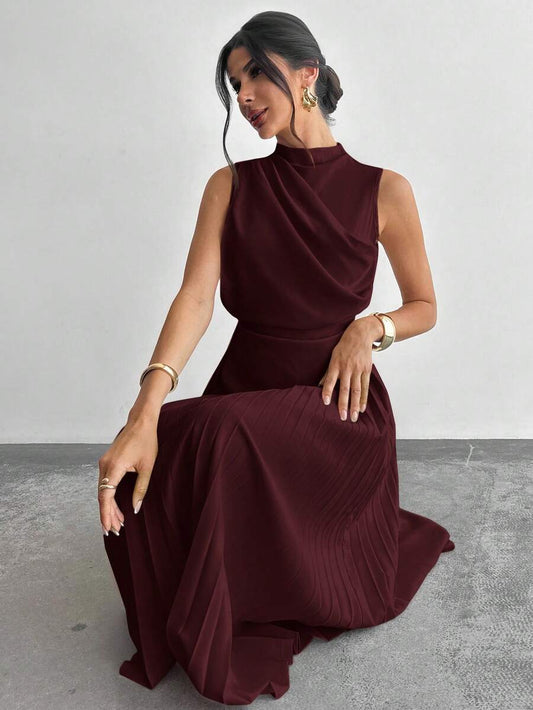 SHEIN Firerie فستان بلون عنابي بياقة متدلية بدون أكمام