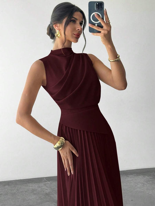 SHEIN Firerie فستان بلون عنابي بياقة متدلية بدون أكمام