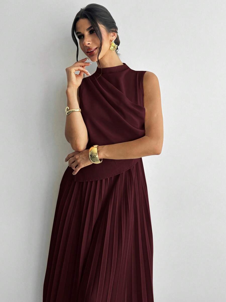 SHEIN Firerie فستان بلون عنابي بياقة متدلية بدون أكمام