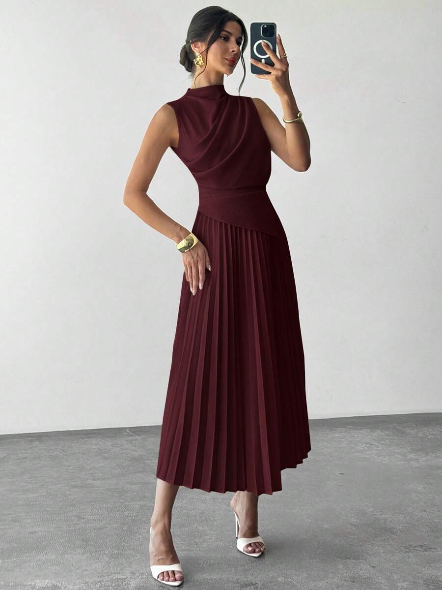 SHEIN Firerie فستان بلون عنابي بياقة متدلية بدون أكمام