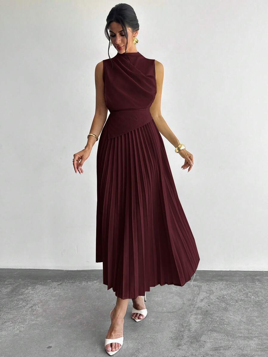 SHEIN Firerie فستان بلون عنابي بياقة متدلية بدون أكمام