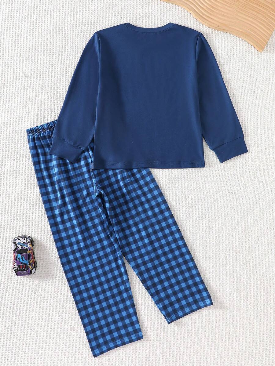 SHEIN بيجامة كاجوال 2 قطعة بنقشة سيارات بلوزة بأكمام طويلة وبنطلون