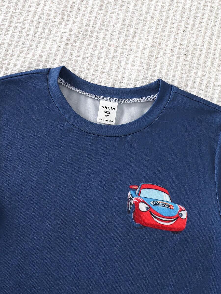 SHEIN بيجامة كاجوال 2 قطعة بنقشة سيارات بلوزة بأكمام طويلة وبنطلون