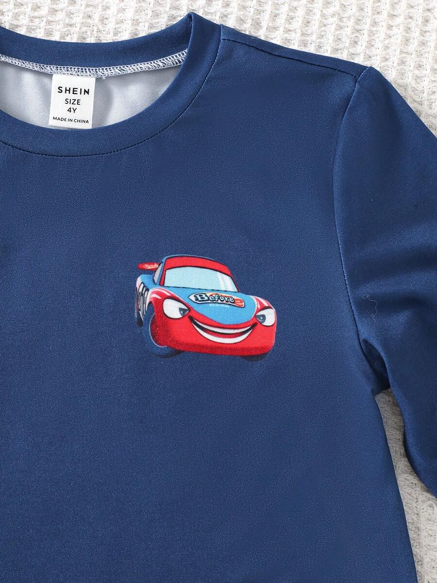 SHEIN بيجامة كاجوال 2 قطعة بنقشة سيارات بلوزة بأكمام طويلة وبنطلون