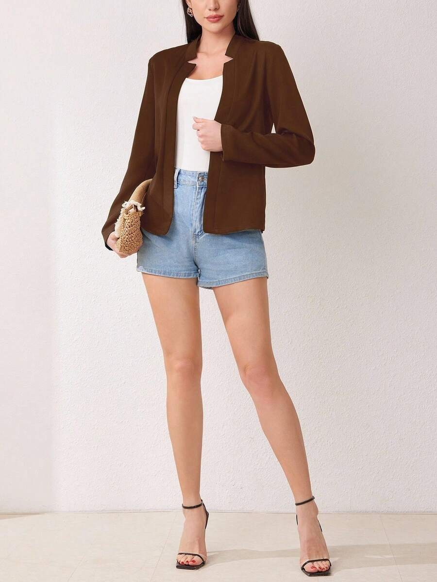 SHEIN معطف نسائي قصير كاجوال بأكمام طويلة وبلون قهوة بني