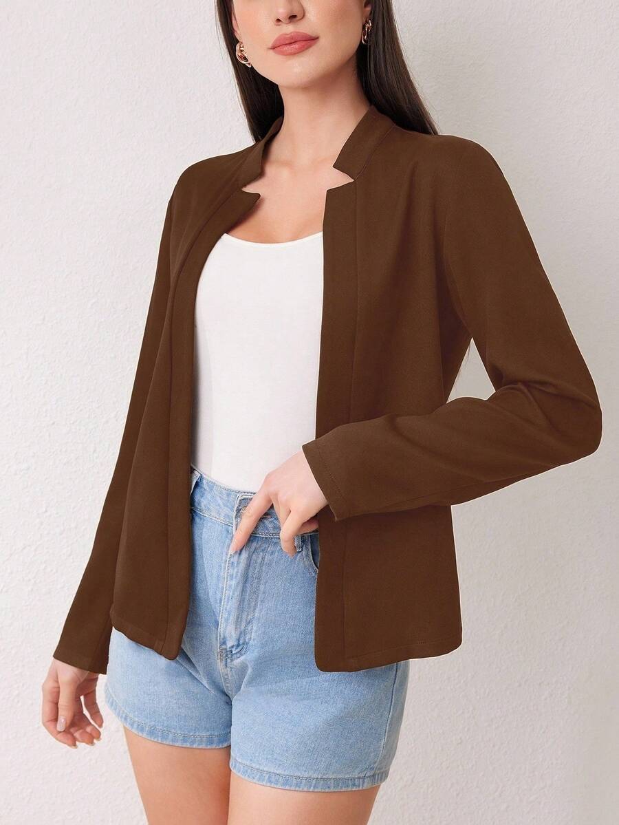 SHEIN معطف نسائي قصير كاجوال بأكمام طويلة وبلون قهوة بني