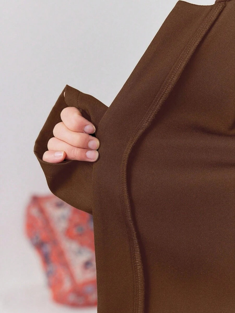 SHEIN معطف نسائي قصير كاجوال بأكمام طويلة وبلون قهوة بني